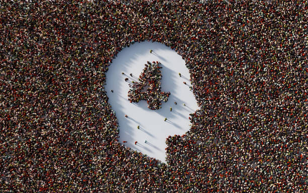 istock Human Crowd Forming Number Four Inside Of A Human Head Shape 1323680372