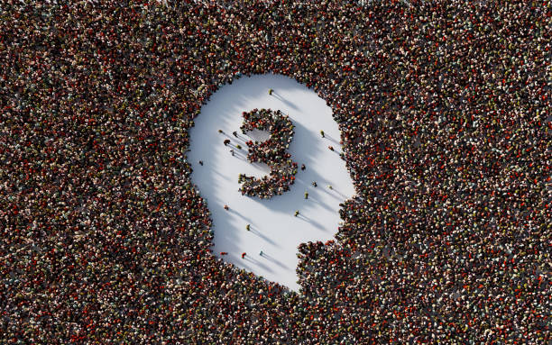 istock Human Crowd Forming Number Three Inside Of A Human Head Shape 1323681941