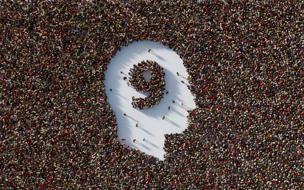 istock Human Crowd Forming Number Nine Inside Of A Human Head Shape 1323682413