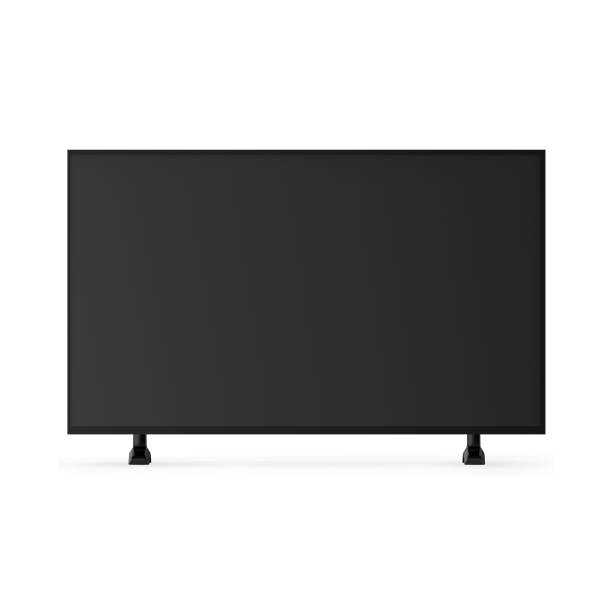 istock 4K TV flat screen lcd or oled mockup, black high definition led plasma television on isolated white background, 3d illustration 1323682476
