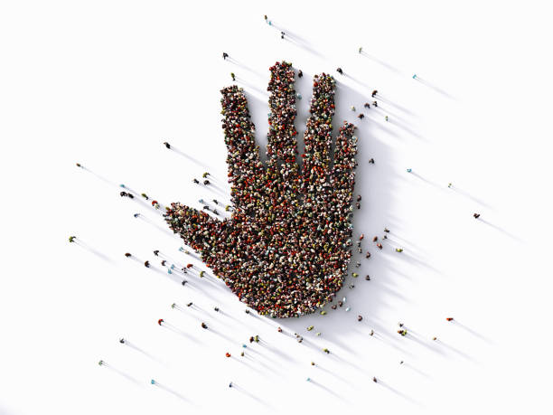 istock Human Crowd Forming A Hand Shape -Stop Sign On White Background 1323682493