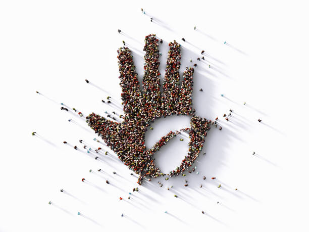 istock Sustainability Concept - Human Crowd Forming A Leaf Shape Sitting Inside of A Hand Palm On White Background 1323682519
