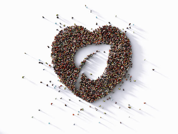 istock Human Crowd Forming Leaf Shape Sitting Inside Of A Heart Shape On White Background 1323682582