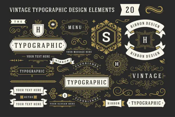 Vector illustration of Vintage typographic decorative ornament design elements set vector illustration