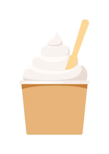 Vector illustration of Cup with ice cream and popsicle stick isolated on white background.