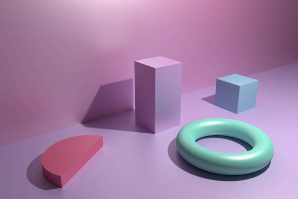 istock Abstract pink scene with multicolored geometric bodies 1323686544