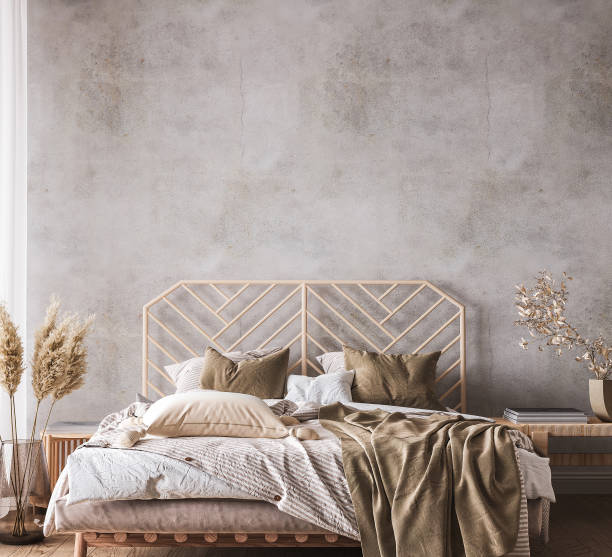 istock Wooden bedroom design mockup in loft apartment interior 1323686579