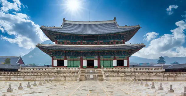 Gyeongbok palace in Seoul City, Gyeongbokgung palace landmark of Seoul, South Korea, Korean wooden traditional house in Gyeongbokgung the main royal palace of Joseon dynasty.