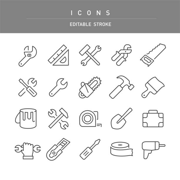 ilustrações de stock, clip art, desenhos animados e ícones de tool icons - line series - adjustable wrench