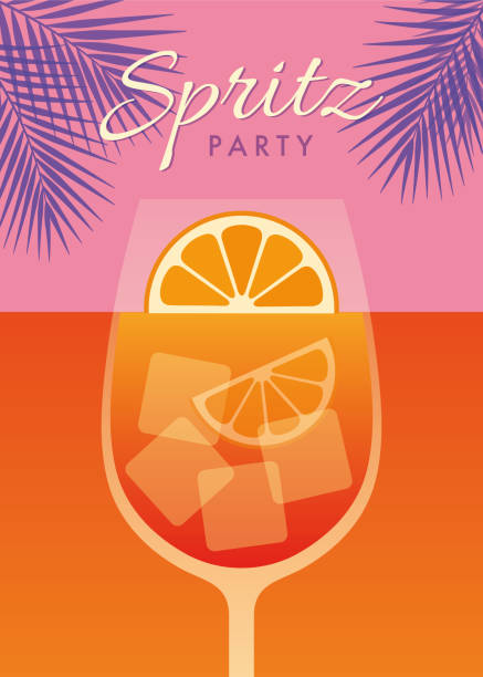 ilustraciones, imágenes clip art, dibujos animados e iconos de stock de invitación a la fiesta spritz de verano. - beer backgrounds alcohol glass