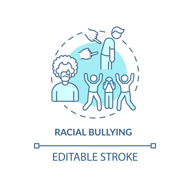 Racial bullying concept icon Racial bullying concept icon. Racism in social situation abstract idea thin line illustration. Hostile behaviour motivated by racial prejudice. Vector isolated outline color drawing. Editable stroke racism icon stock illustrations