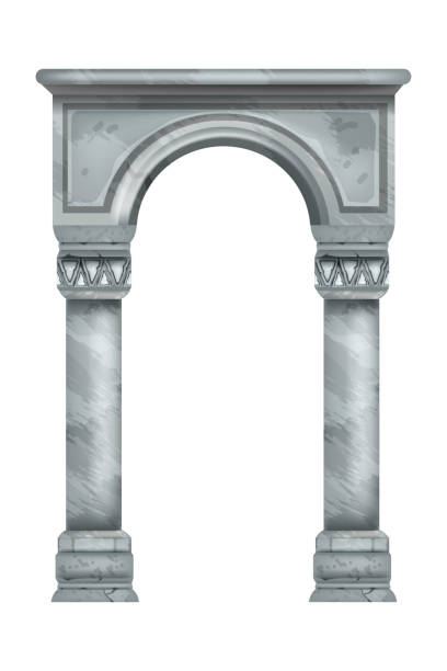 каменная арка, векторные мраморные римские столбы, старинные дворцовые античные колонны, изолированные на белом. - ancient column past arch stock illustrations