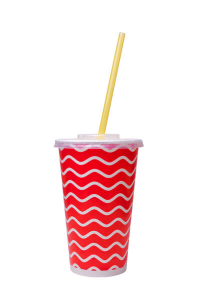 istock A cardboard drink glass with a red stripe and a straw. 1323706779