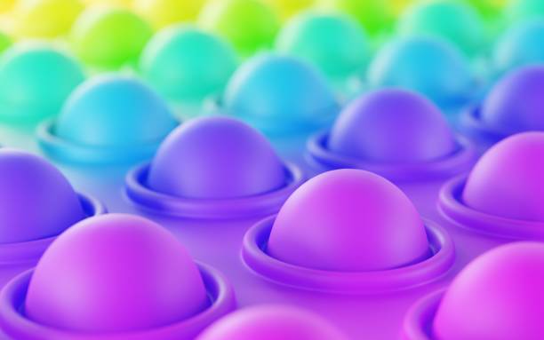 Bubble colorful geometric background. Anti-stress toy pop it. Simple dimple push sensory fidget, point fingers in round. Game for fine motor skills of children, stress relief soft balls, 3d animation. burbuja de fondo geométrico colorido. anti-estrés de la estalla de la estalla. el hoyuelo simple empuja la inquietud sensorial, señala los dedos en redondo. juego para las habilidades motoras finas de los niños, bolas suaves de alivio del estrés, anim