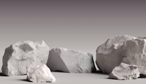 istock Pieces of rocks product display background, white stones elements object placement mockup, mountain debris decoration room 3d rendering 1323712655