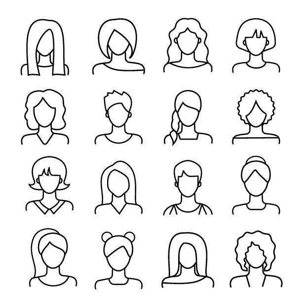 Linear women avatars set. Female faces characters collection. Vector vector art illustration