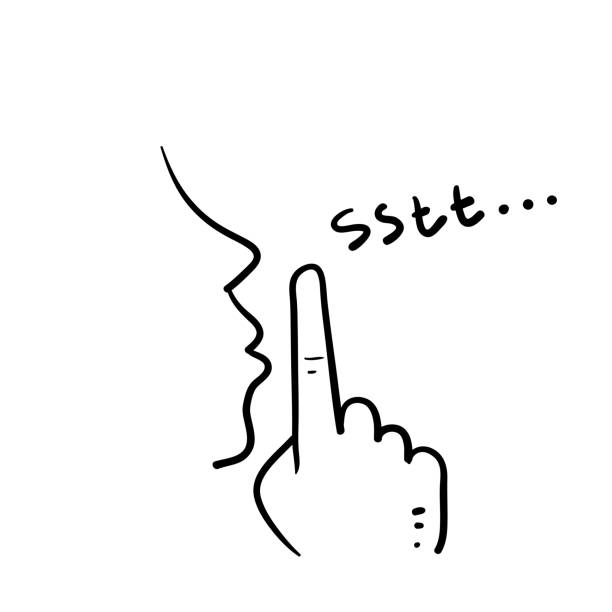 hand drawn doodle finger in mouth gesture symbol for silence illustration hand drawn doodle finger in mouth gesture symbol for silence illustration talk to the hand emoticon stock illustrations