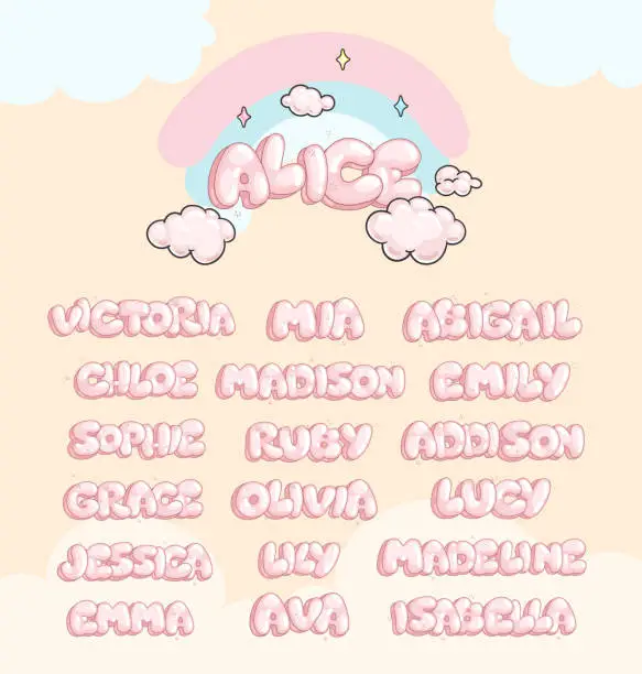 Vector illustration of Baby girls name set