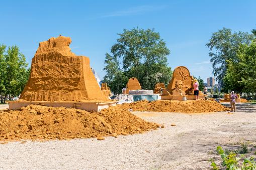 Chelyabinsk Russia June 14 2021 competition festival for the production of sand sculptures.