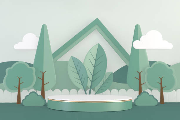 istock Modern Cylinder podiums green and decoration cartoon style.3D rendering 1323719544