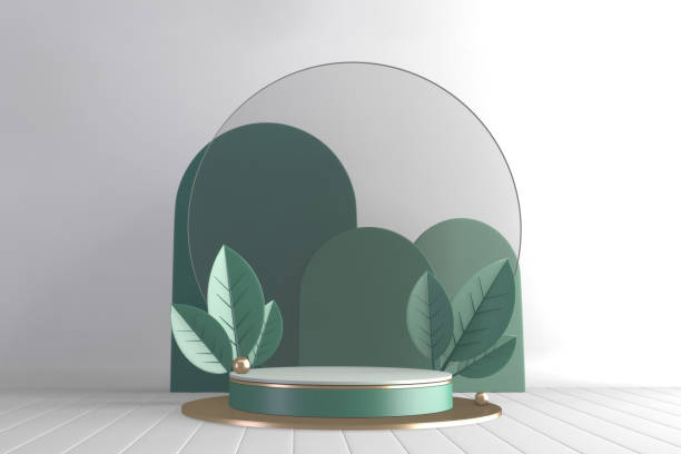 istock Modern Cylinder podiums green and decoration cartoon style.3D rendering 1323719545