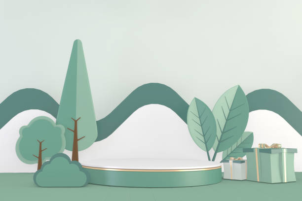 istock Modern Cylinder podiums green and decoration cartoon style.3D rendering 1323719552