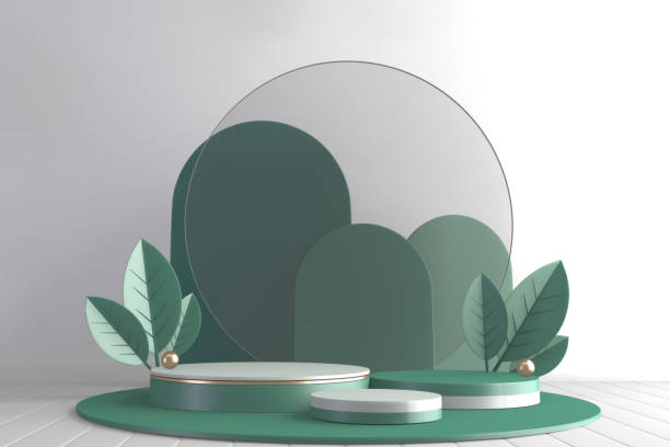 istock Modern Cylinder podiums green and decoration cartoon style.3D rendering 1323719556