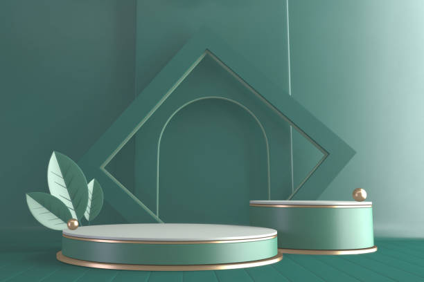 istock Modern Cylinder podiums green and decoration cartoon style.3D rendering 1323719614