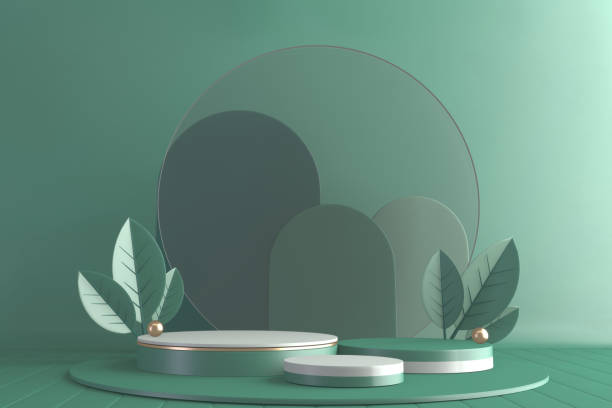 istock Modern Cylinder podiums green and decoration cartoon style.3D rendering 1323719629