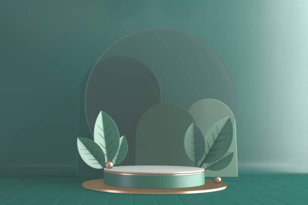 istock Modern Cylinder podiums green and decoration cartoon style.3D rendering 1323719660