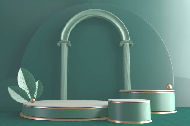 istock Modern Cylinder podiums green and decoration cartoon style.3D rendering 1323719679