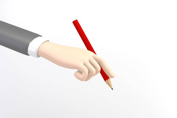 istock Business cartoon mockup hand holding a red pencil on white background. 3D rendering 1323720587