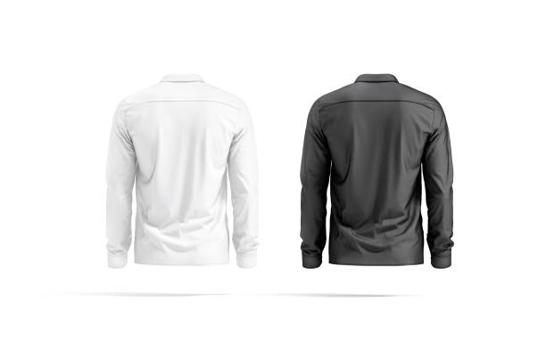 istock Blank black and white classic shirt mockup set, back view 1323726159