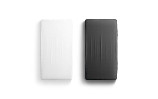 istock Blank black and white rectangle crib sheet mockup, top view 1323726358