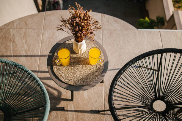 Modern garden chairs on the terrace