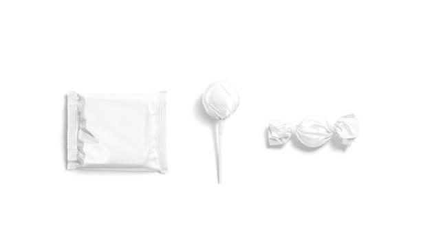 Blank white candy, lollypop and cookies pack mockup