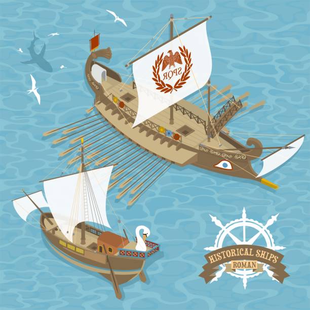 istock Historical Roman sail ships vecotor illustration in isometric perspective 1323730384