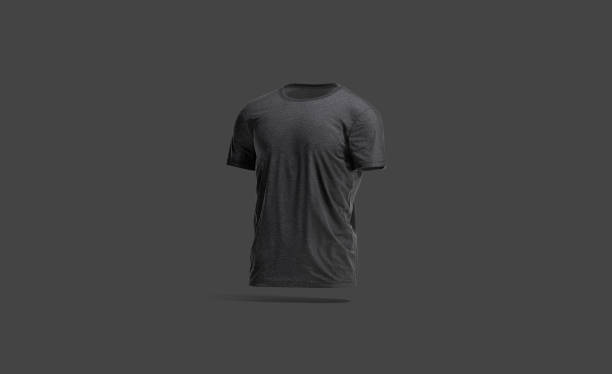 istock Blank black wrinkled t-shirt mockup, dark background 1323732054