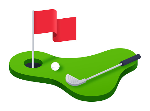 Golf course golfing putting 3d isolated isometric design.