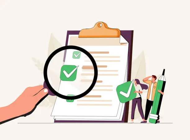 Vector illustration of Traceability and product quality control with tracking tiny person concept. Source supply chain logistics verification.