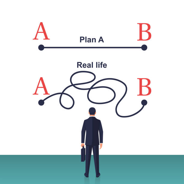 ilustrações, clipart, desenhos animados e ícones de plano a e plano b. vida real. empresário passa para segunda opção - beginnings letter b planning letter a