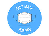 istock Blue banner in a circle, which indicates that it is mandatory to wear face masks, the latter is white, outlined in black. Face mask required 1323735602