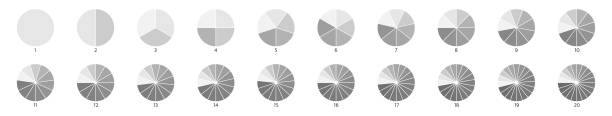 segment infographic. pie chart icons. 2,3,6,10,20 circle section graph. wheel round diagram part symbol. five phase, six circular cycle. segment slice sign. geometric element. vector illustration - number 12 幅插畫檔、美工圖案、卡通及圖標