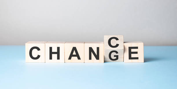 istock Wooden cube flip with word change to chance on blue table, 1323738713