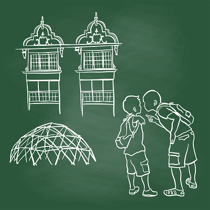 Vector illustration sketch of a little kid being bullied by an older boy in the schoolyard.