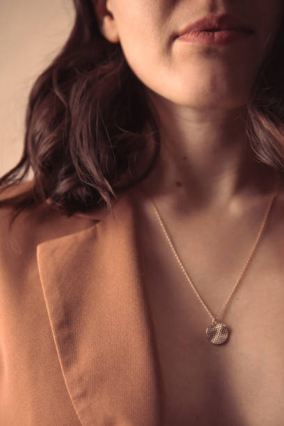 istock woman with jacket without bra 1323740381