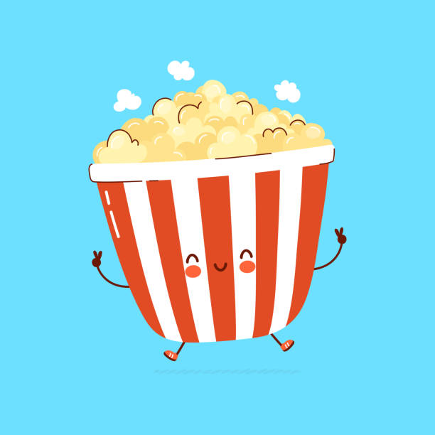 Cute funny Popcorn character. Vector hand drawn cartoon kawaii character illustration icon. Isolated on white background. Popcorn character concept Cute funny Popcorn character. Vector hand drawn cartoon kawaii character illustration icon. Isolated on white background. Popcorn character concept popcorn stock illustrations