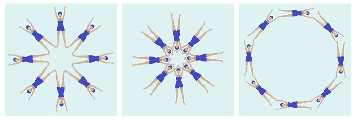 Synchronized swimming illustrations, set of three different float patterns.
