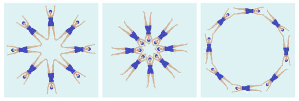 Synchronized swimming illustrations, set of three different float patterns. Synchronized swimming illustrations, set of three different float patterns. same person multiple images stock illustrations