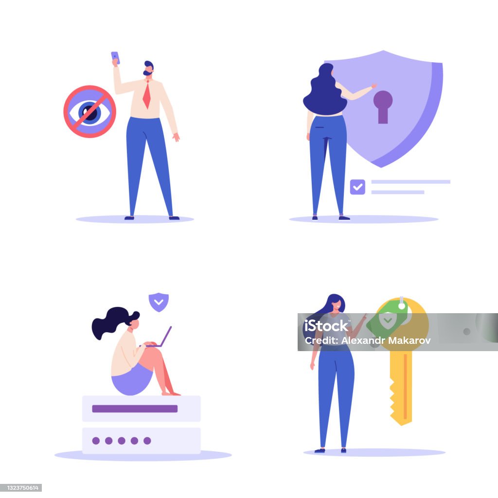 Protection Character Data Protection Characters Set People Protecting Personal Data Files ...
